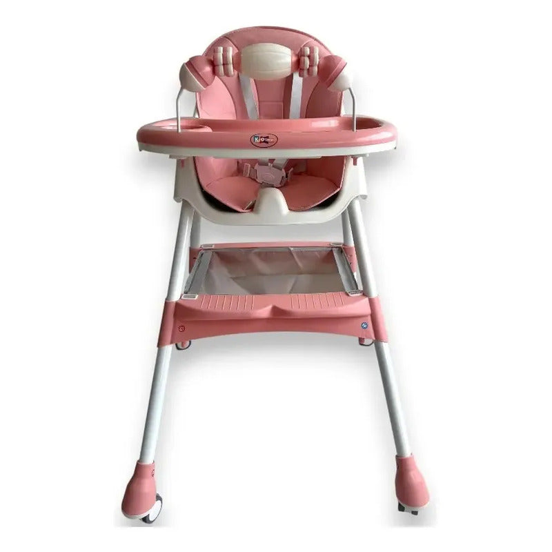 Silla Comedor Para Bebe Plegable Con Ruedas 555-13a Color Rosa Liso