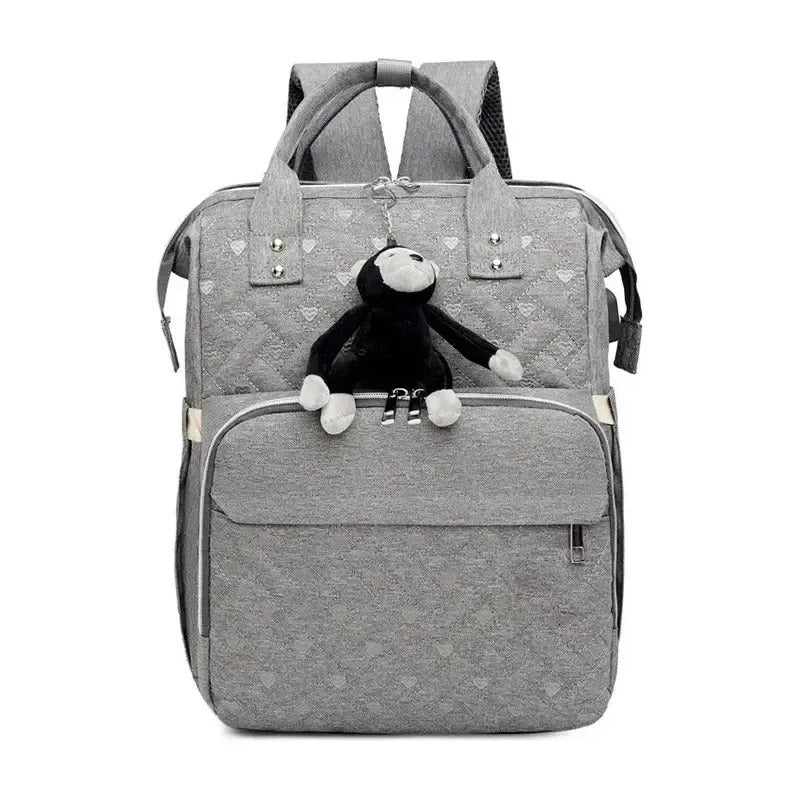 Morral Pañalera Gris Corazones Con Llavero De Mono 8031-gr Gris Nube