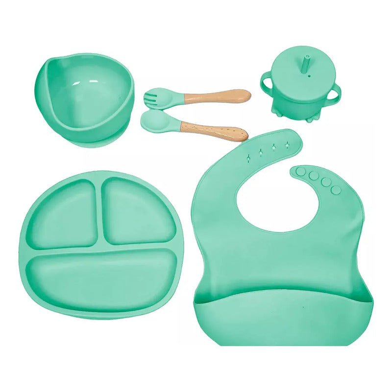 Set 7 Piezas Vajilla Silicona Para Bebé Colores Surtidos