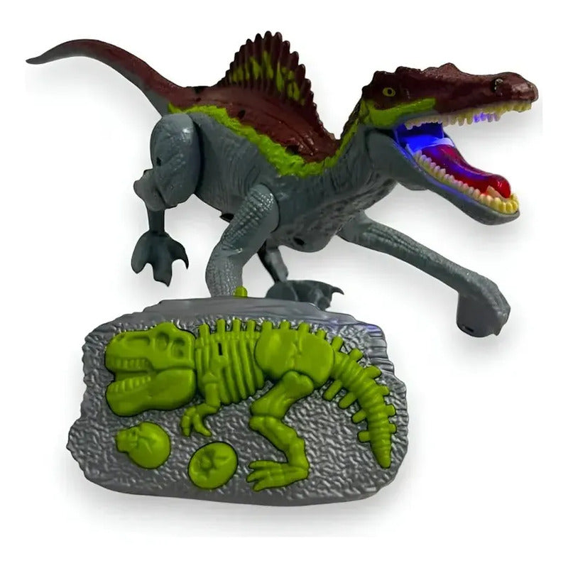 Dinosaurio Con Sonido Luz Control Recargable Gris N-6545-gr Marrón