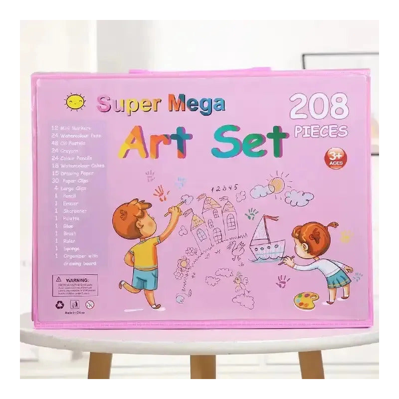 Set De Arte 208 Piezas Con Maletín, Colores Grande Rosa Chicle