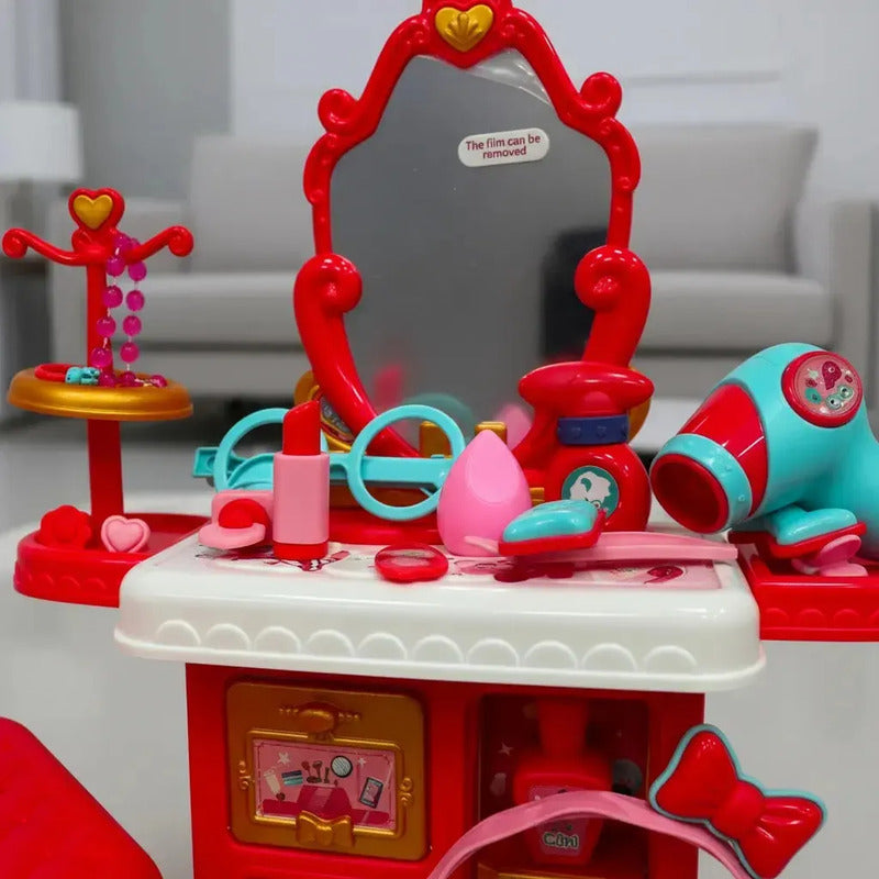 Tocador Infantil Niñas Luz Sonido Espejo Accesorios Amanda-1 Fucsia