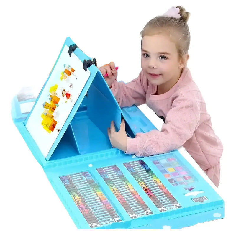 Set De Arte Para Niños 208 Piezas Portátil Crayon Colores Color Azul