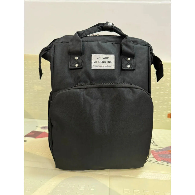 Pañalera Multifuncional Bebe Mochila Con Puerto Usb 10984-1 Negro Liso