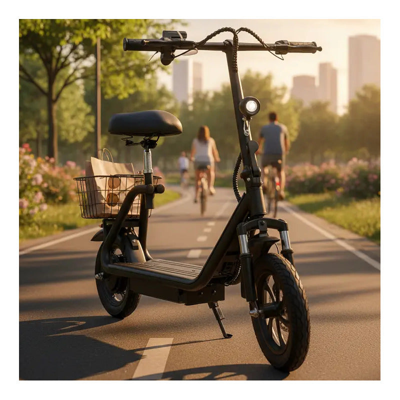 Monopatin Electrico Con Canasto Y Asiento 25 Km/h 350w Sg05 Negro