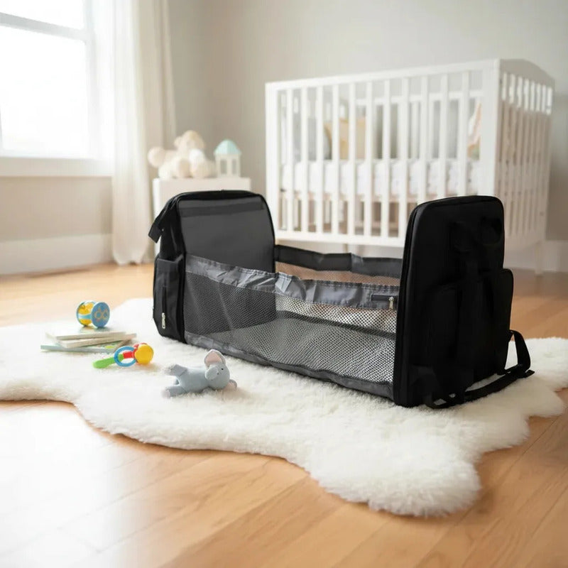 Pañalera Multifuncional Bebe Mochila Con Puerto Usb 10984-1 Negro Liso