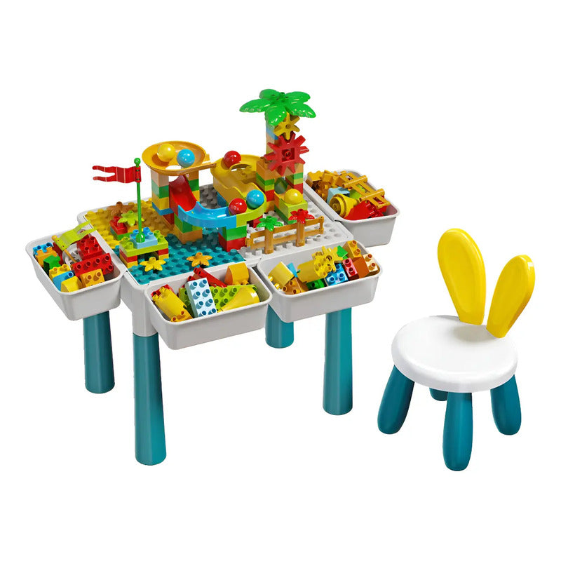 Mesa Didáctica De Bloques Para Armar+silla Infantil Rt-1258 Color Blanco
