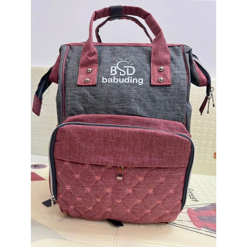 Pañalera Multifuncional Bebe Mochila Con Rojo Bordado