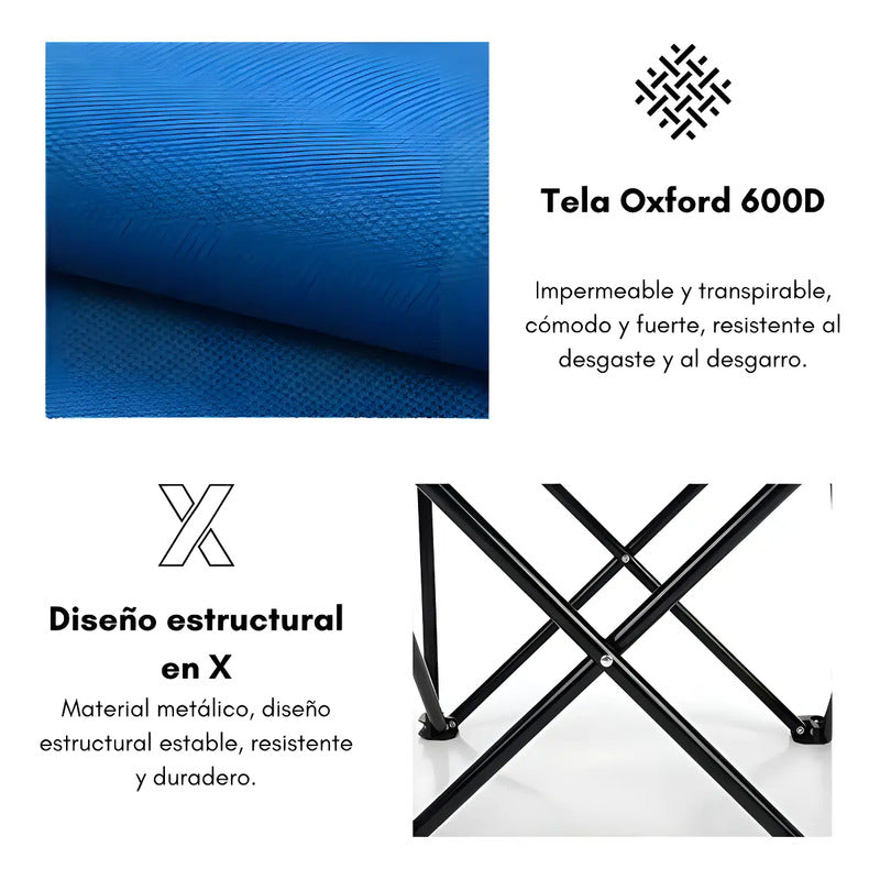 Silla De Camping Plegable Con Portavaso Y Bolso De Transporte Azul
