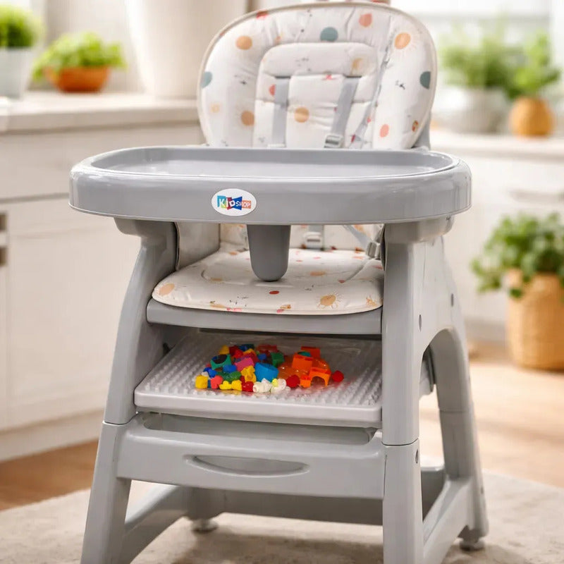 Silla Comedor Escritorio Multifuncional 3 En 1 Bebes O Niños Gris