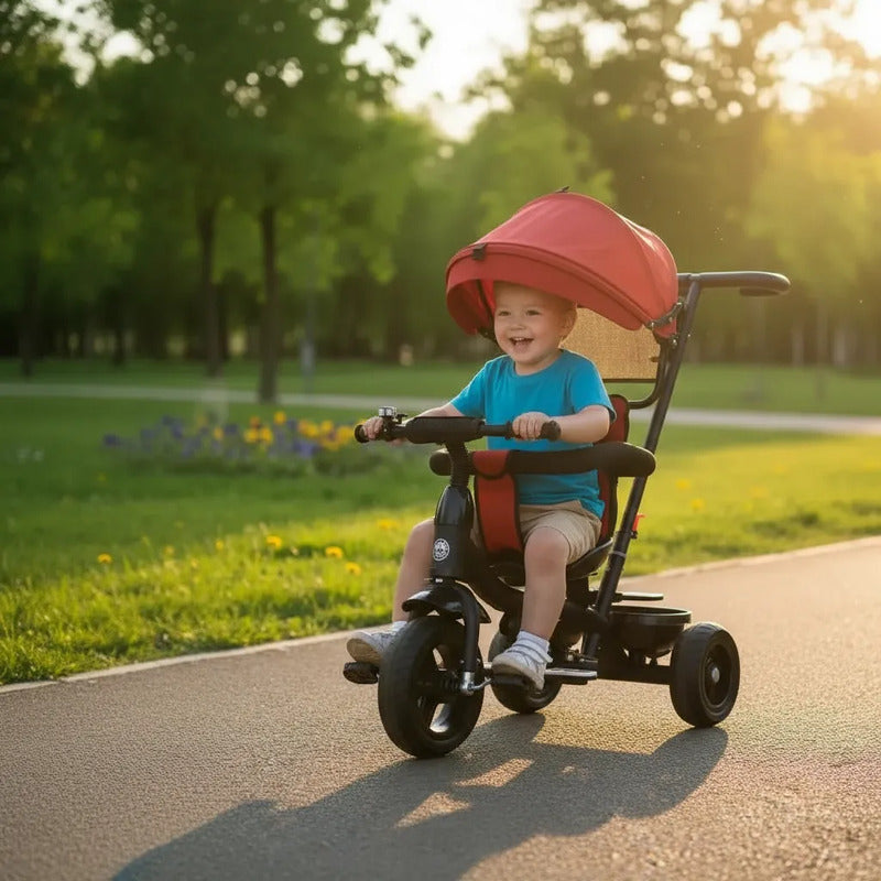 Triciclo Paseador Con Guía Bebe Infantil  Paseador 6041 Rojo