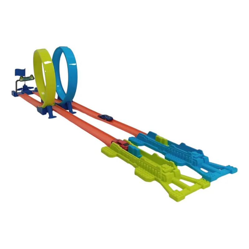 Pista De Carros Kidshop Con Lanzador Azul Y Accesorios