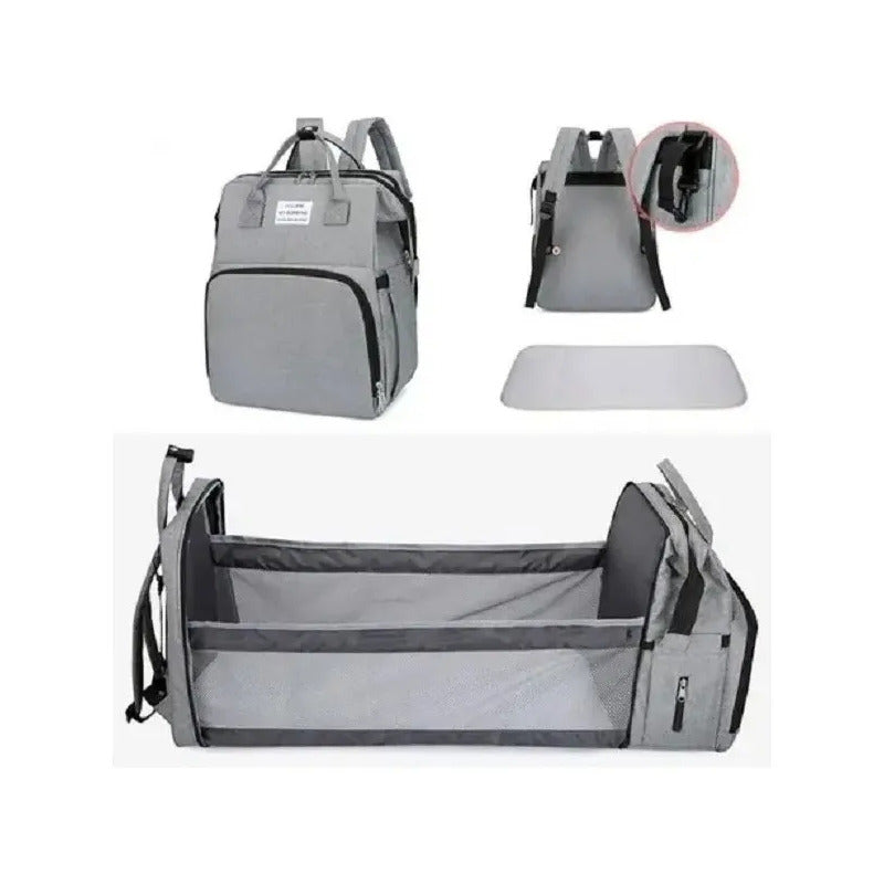 Pañalera Multinfuncional Bebe Mochila Colores Original Gris