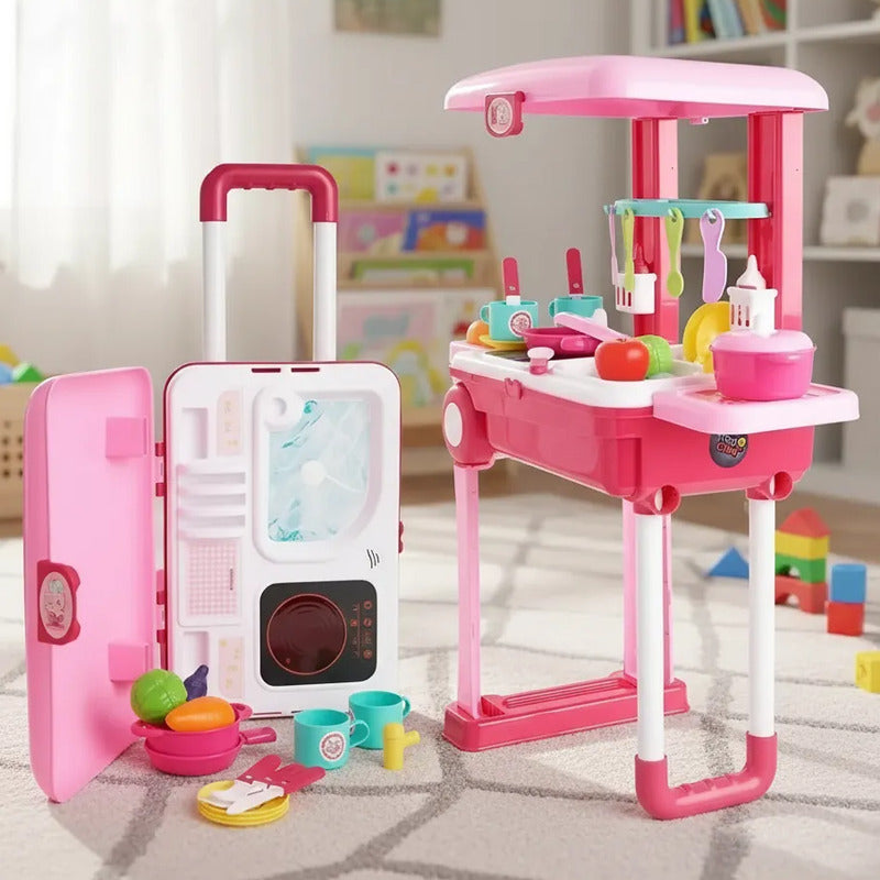 Set De Cocina Infantil Portátil Maleta 008-921 Rosa Chicle