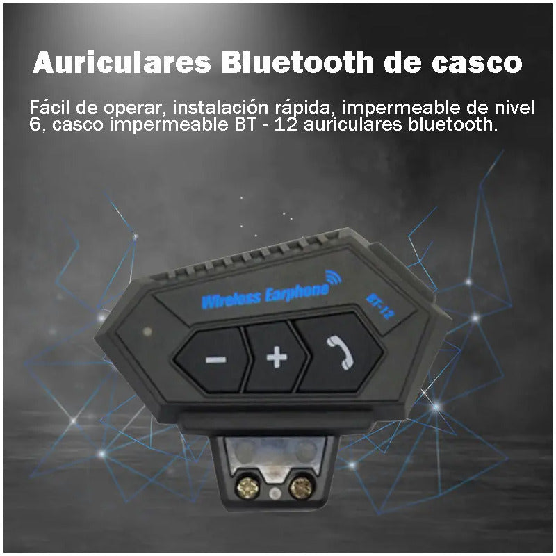 Intercomunicador Auriculares Casco Bluetooh Bt12 Moto Musica Sikeo Color Negro