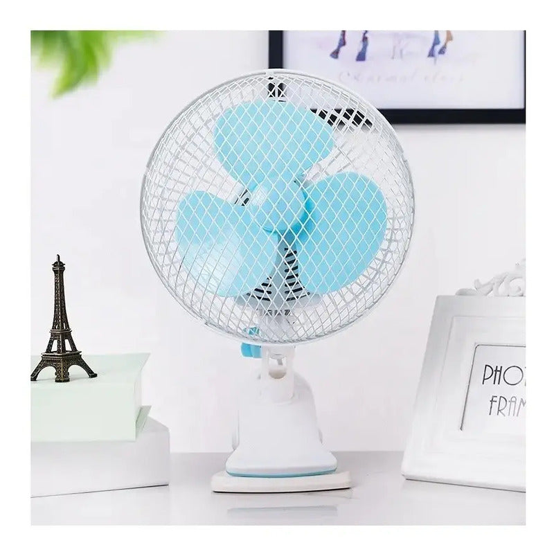 Ventilador Abanico De Mesa Y Pinza 2 En 1 3 Blanco 110v Azul Plástico