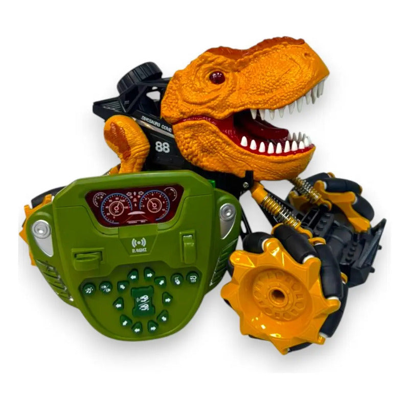 Carro Dinosaurio Control Remoto Humo Luces Música Color Naranja
