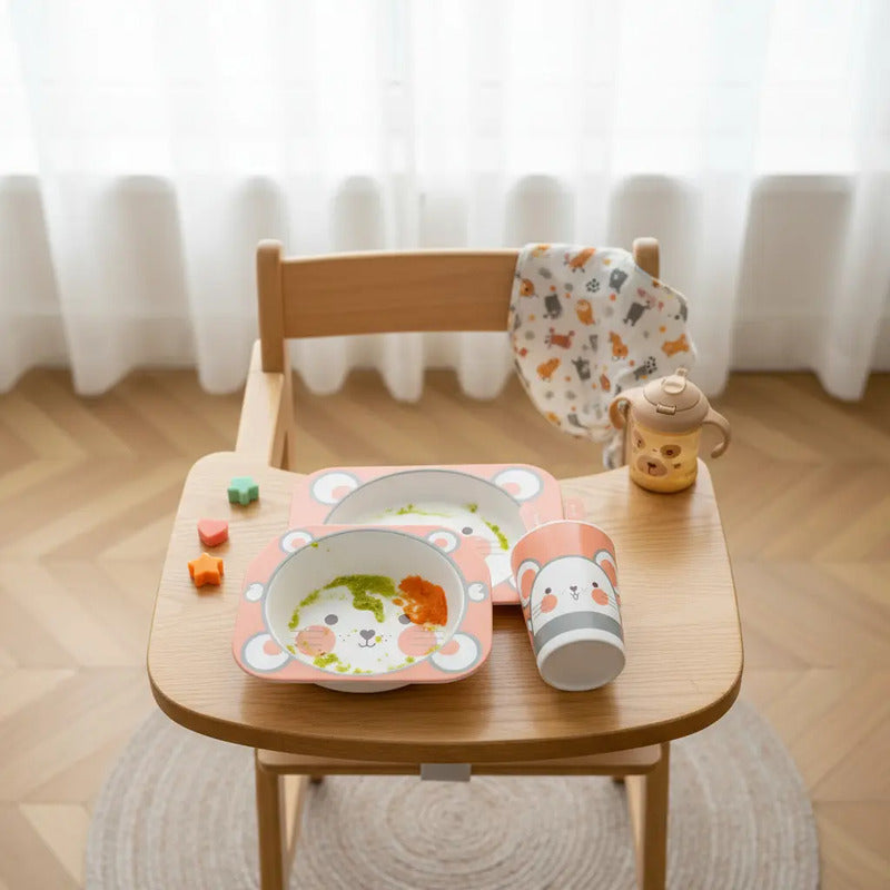 Set Vajilla Bebes Niños Bambu 5 Piezas Plato Con Divisiones