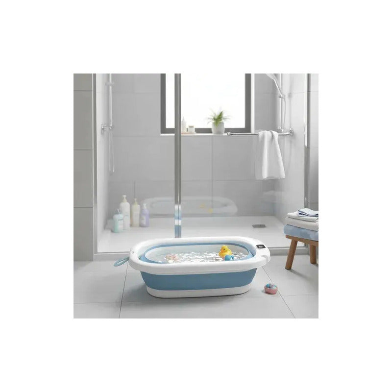 Bañera Tina Plegable De Bebé Con Termómetro + Cojín Malla Bz