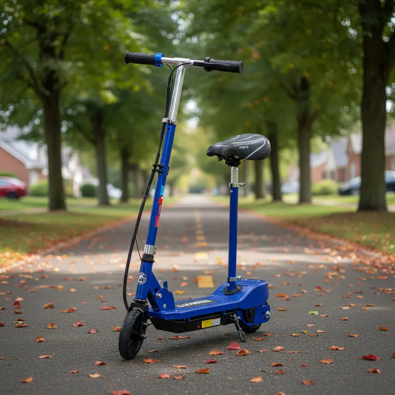 Scooter Patineta Eléctrica Plegable Azul Con Silla Infantil 5-13 Años