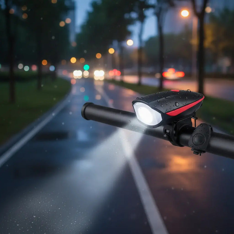 Luz Linterna Blanca Con Pito Bicicleta Recargable 250 Lumens