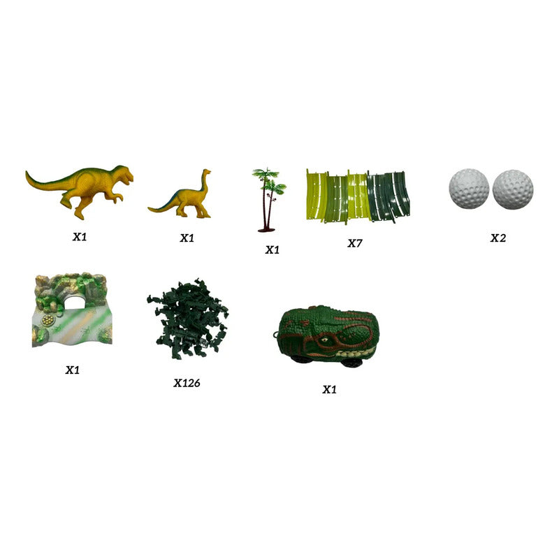 Pista De Carreras De Coches Con Juguetes De Dinosaurios 140 Verde