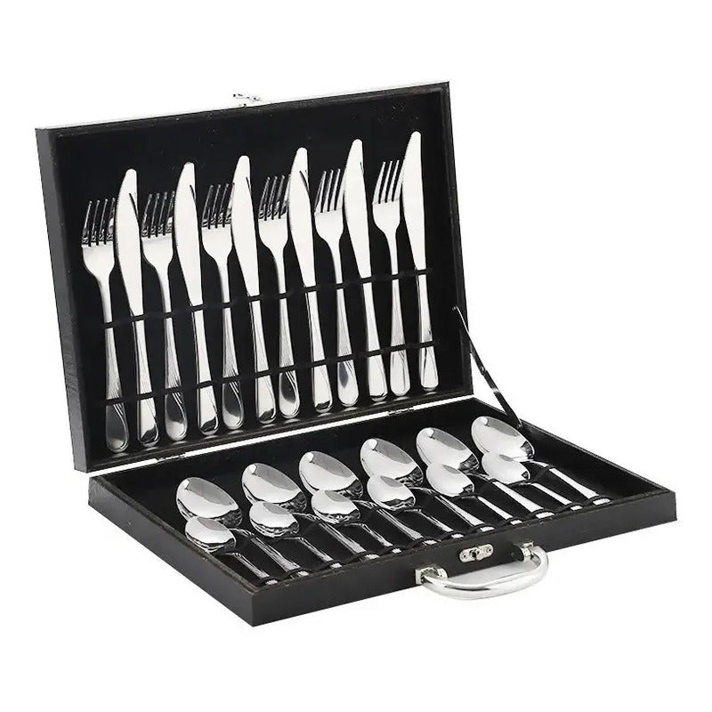 Juego Cubiertos 24 Piezas Acero Inoxidable Caja Negra