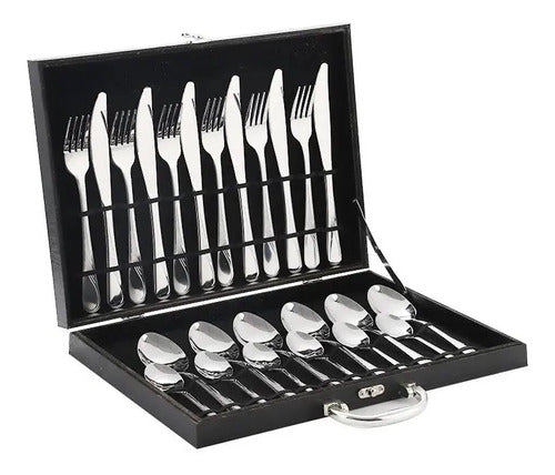 Juego Cubiertos 24 Piezas Acero Inoxidable Caja Negra  (Liquidación por Empaque)