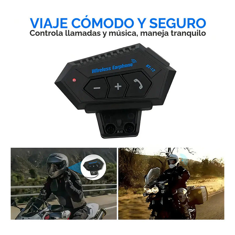 Intercomunicador Auriculares Casco Bluetooh Bt12 Moto Musica Sikeo Color Negro