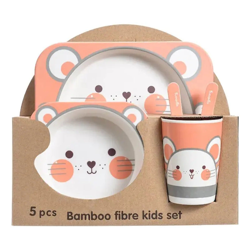 Set Vajilla Bebes Niños Bambu 5 Piezas Plato Con Divisiones