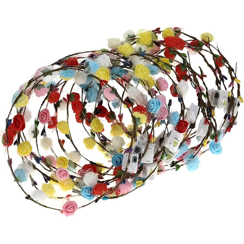 Balaca Diadema Tiara Corona De Flores Luz Led Fiesta X 5 Uni Color Multicolor