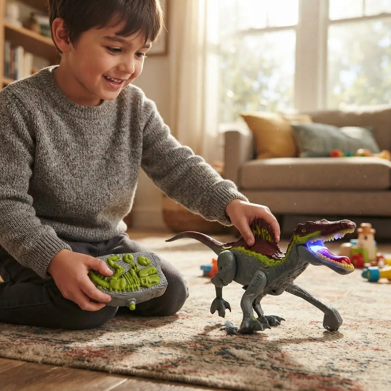 Dinosaurio Con Sonido Luz Control Recargable Gris N-6545-gr Marrón