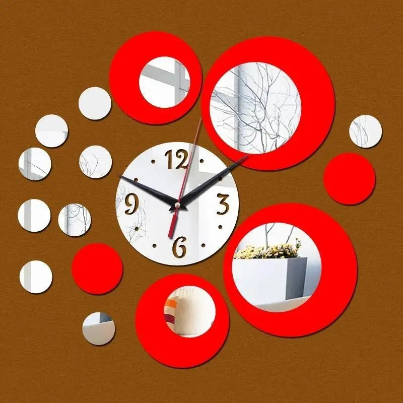Reloj De Pared Espejo 3d Decoración Moderna Hogar Adhesivo  Plateado Rojo