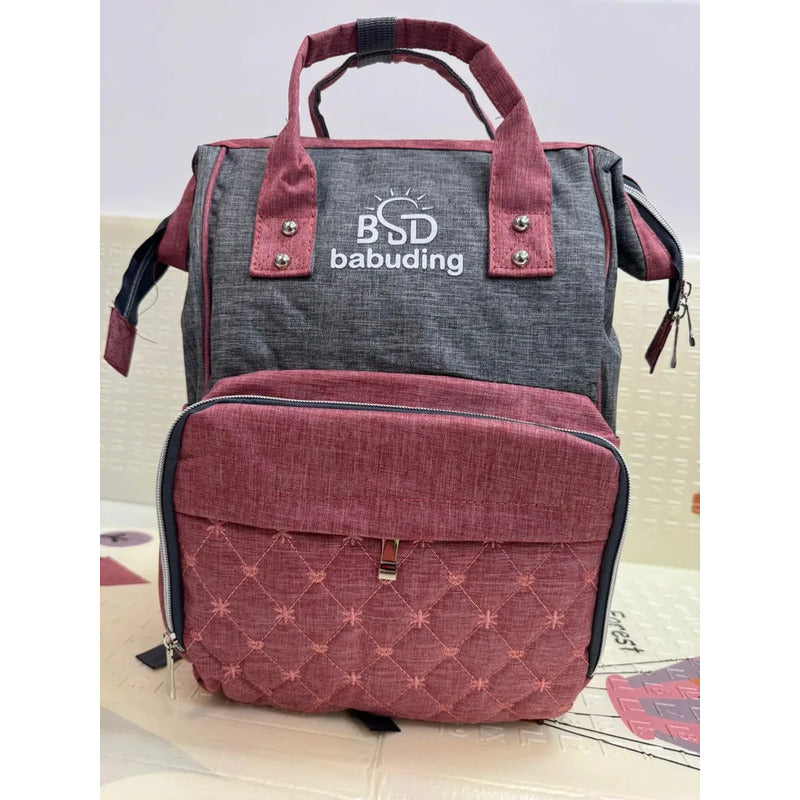 Pañalera Multifuncional Bebe Mochila Con Rojo Bordado