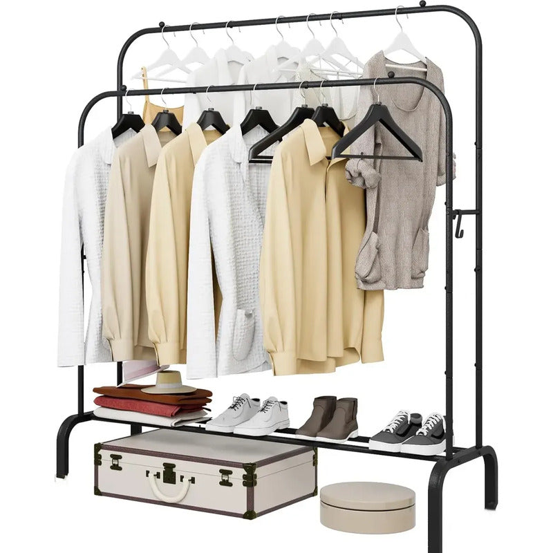 Perchero De Dos Niveles Para Ropa Y Zapatos, Multifuncional Negro