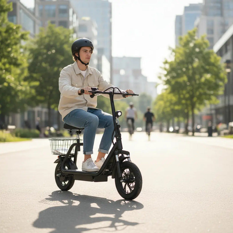 Monopatin Electrico Con Canasto Y Asiento 25 Km/h 350w Sg05 Negro