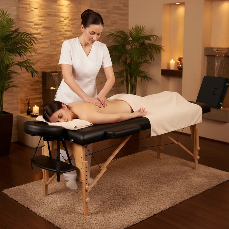 Cama Masaje Spa Portatil Reclinable Estuche Profesional Negro