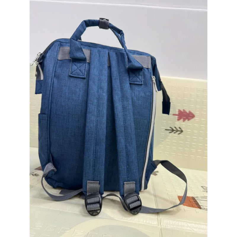 Pañalera Multifuncional Bebe Mochila Con Azul Bordado