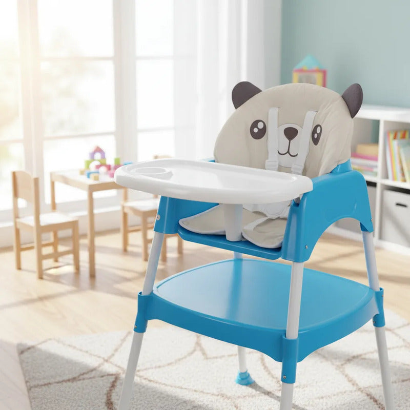Silla Comedor Y Escritorio Para Bebe + Cojin Acolchado Oso