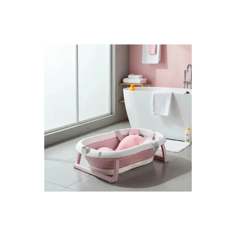 Bañera Tina Plegable De Bebé Con Termómetro + Cojín Malla Bz