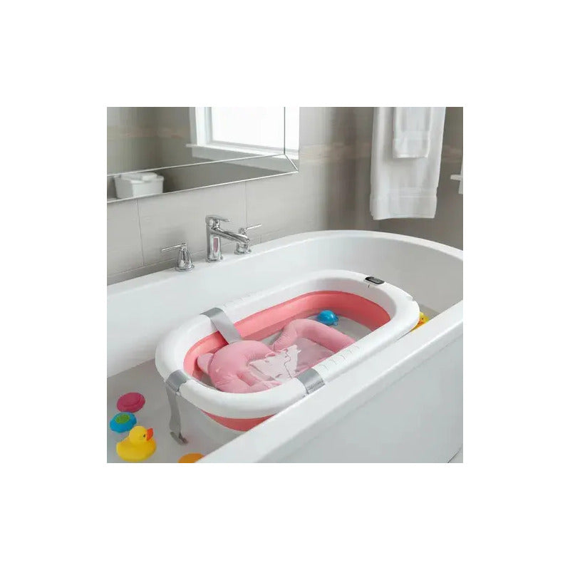 Bañera Tina Plegable De Bebé Con Termómetro + Cojín Malla Bz