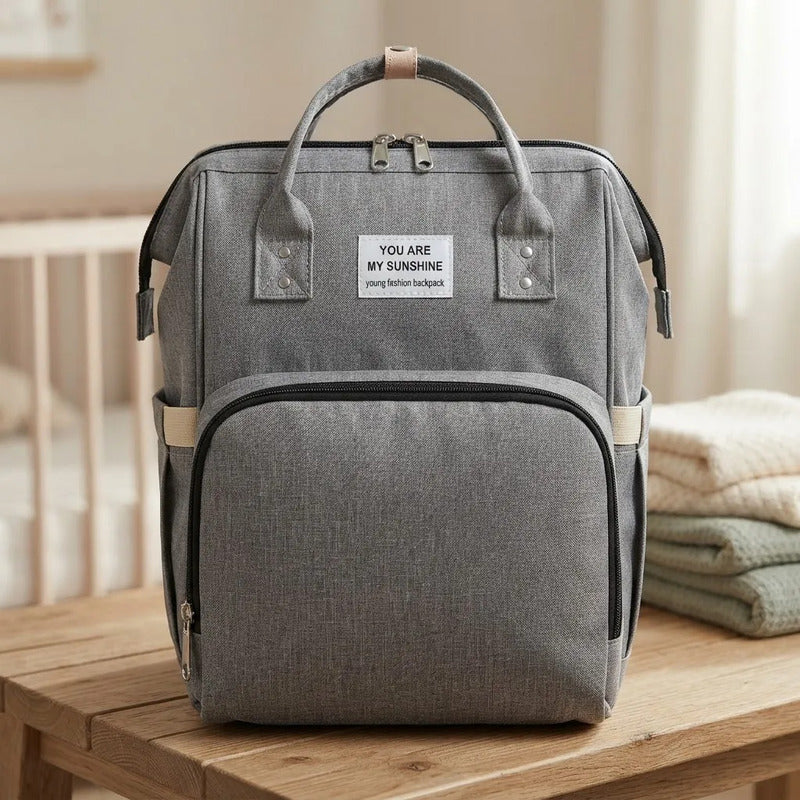 Pañalera Multifuncional Bebe Mochila Con Puerto Usb 10984-1 Gris Claro Liso