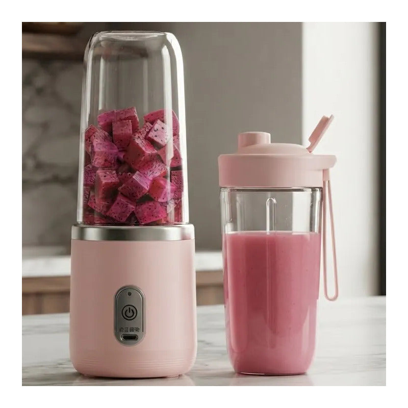 Mini Licuadora Portátil Con Doble Vaso 400ml Rosa 12v