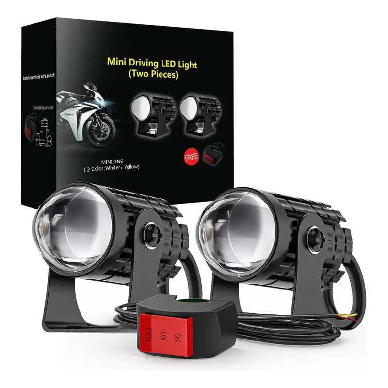 Kit Exploradoras Proyector Nitro Led Luz Bi Color Moto Carro Blanco-amarillo