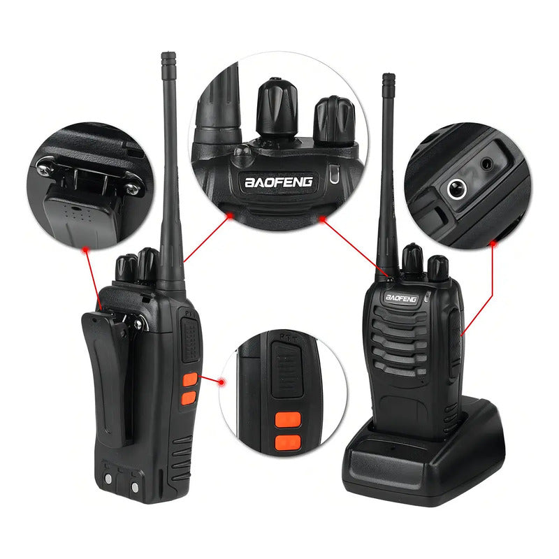2 Pack Radios Walkie Talkie Bf-888s Recargable,con Manos Libres Color Negro Baofeng Uhf