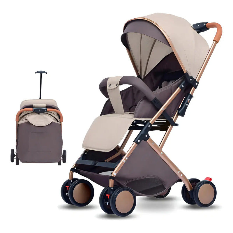 Coche Paseador Para Bebe Tipo Maleta + Toldillo 609-1 Color Marrón Chasis Ocre