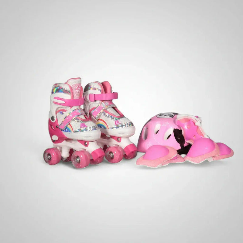 Patines Ajustable Con Luz Y Diseño De Arcoíris Niños Pt-03