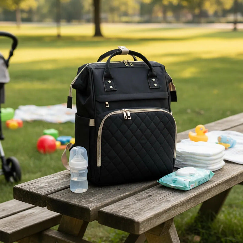 Bolso Pañalera Morral Moderno De Bebe 11519-14 Negro Lisa