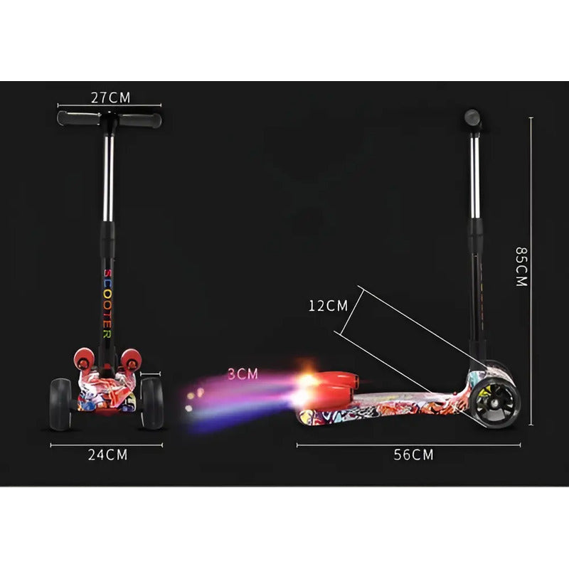 Patineta Scooter Eléctrica Para Niños Con Humo, Bluetooth Y Luces Led Rojas De 3 Ruedas Rojo