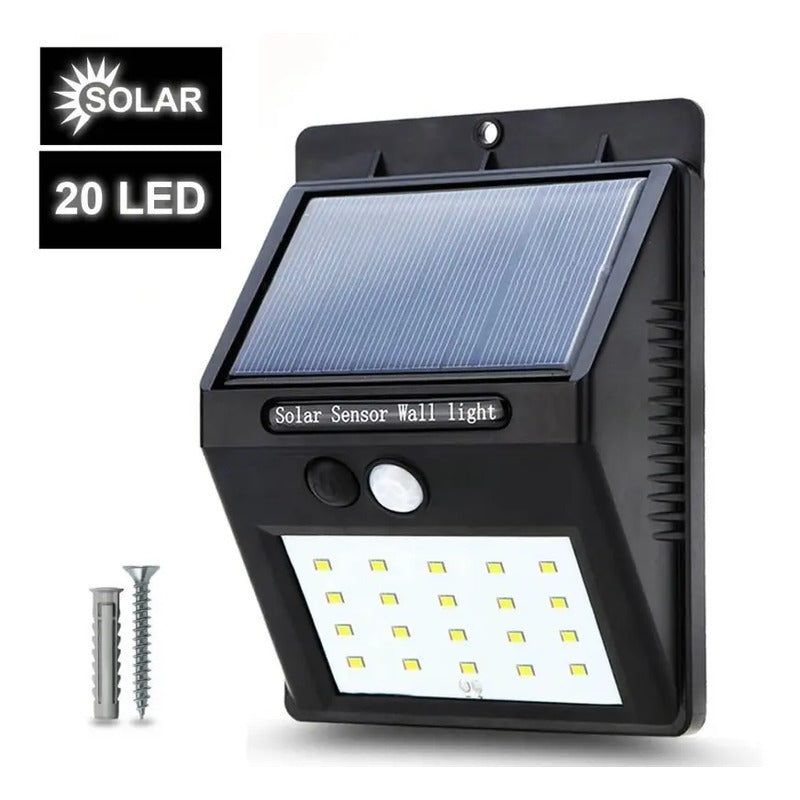Lámpara Luz Led Exteriores Sensor Movimiento Panel Solar 20l